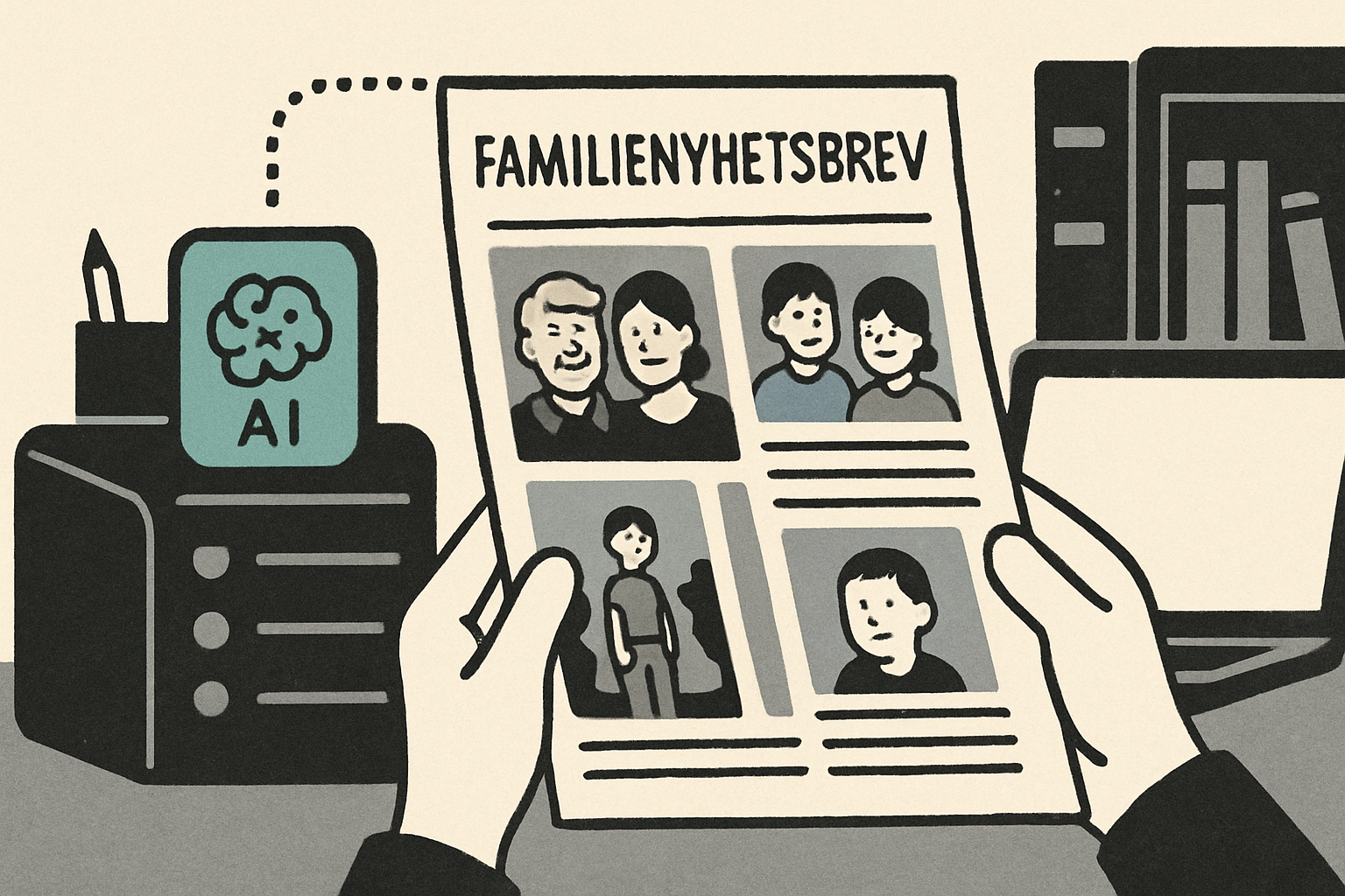 Illustrasjon for Familienyhetsbrev — AI-laget månedlig papiravis for familier