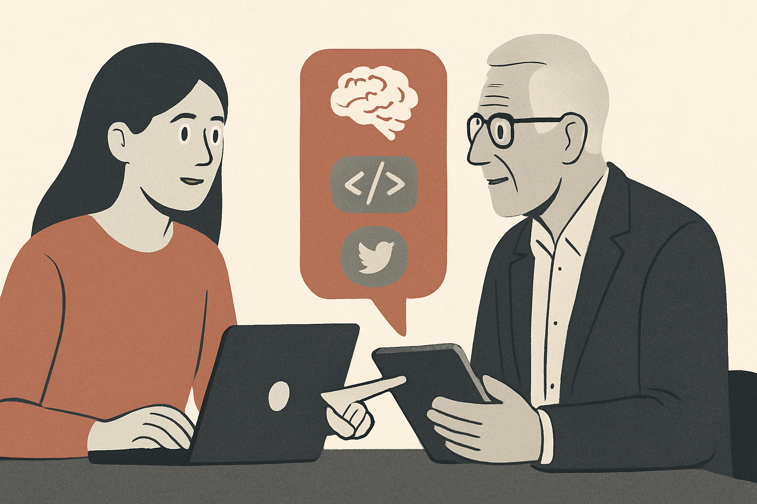 Illustrasjon for Inverse mentorship-plattform: Gen‑Z som mentorer for eldre fagfolk