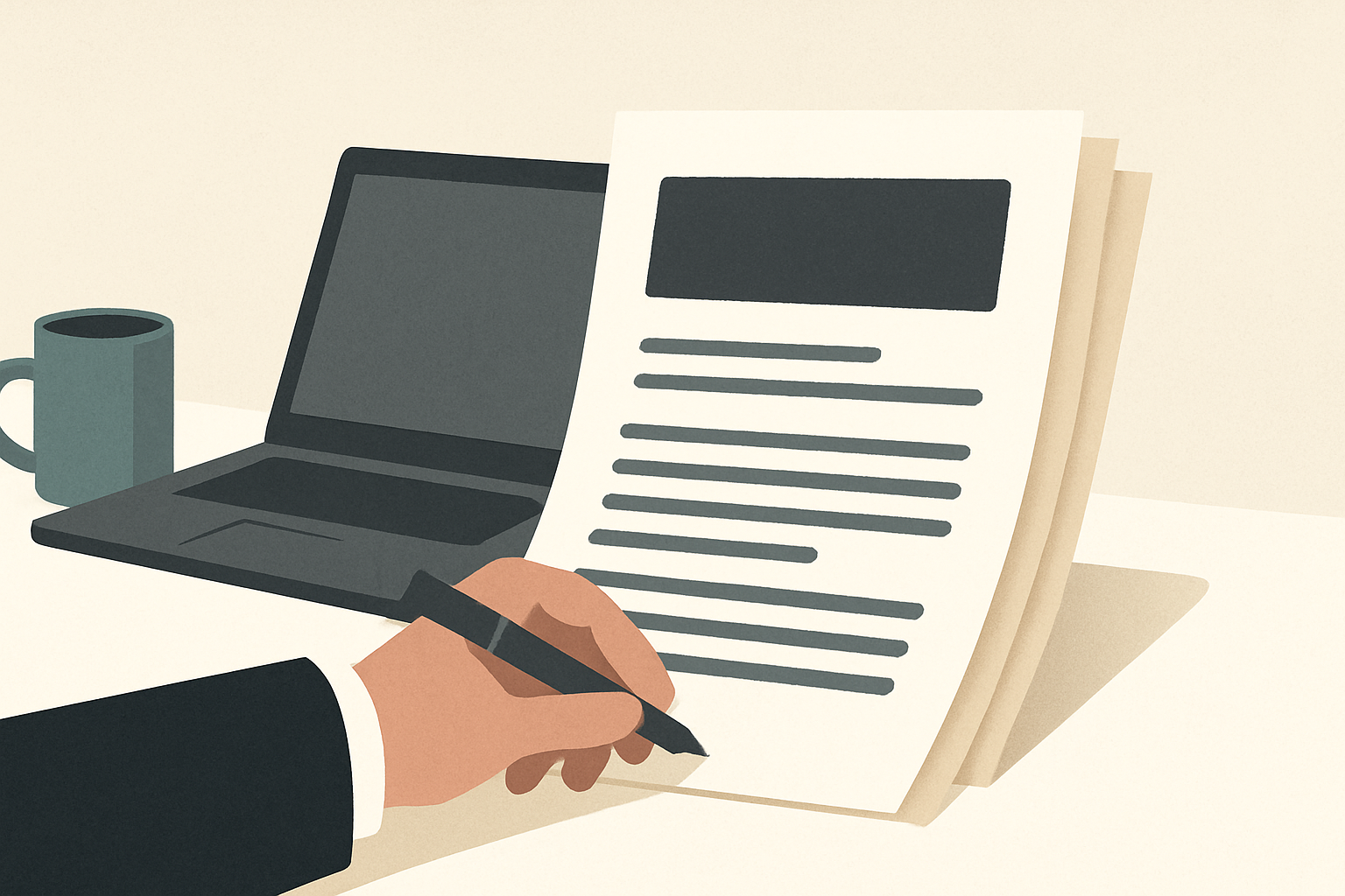 Illustrasjon for SkriveHub — skreddersydd journalistisk innhold for bedrifter