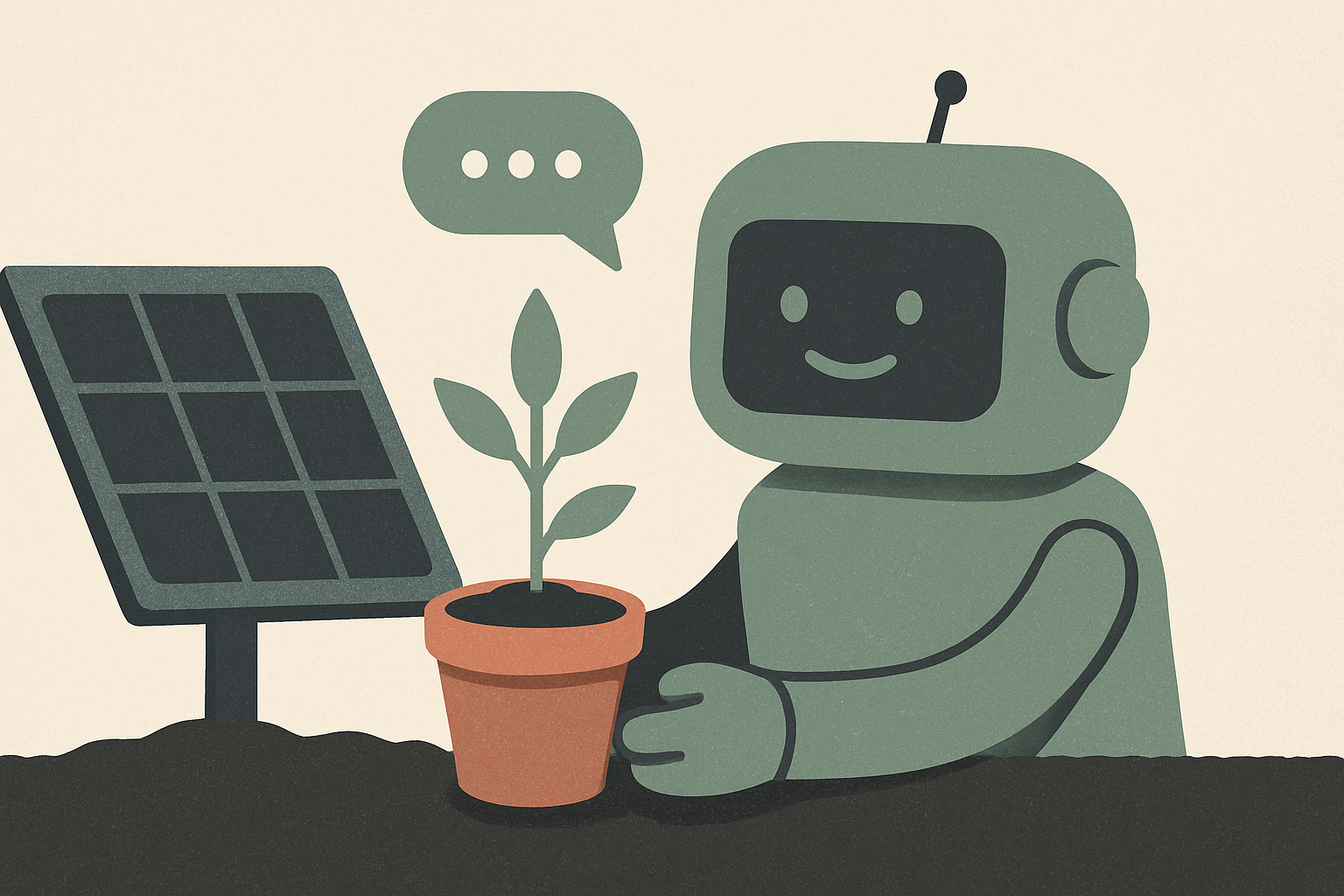 Illustrasjon for Grønn AI-chatbot — energieffektiv forbruker-AI som planter trær
