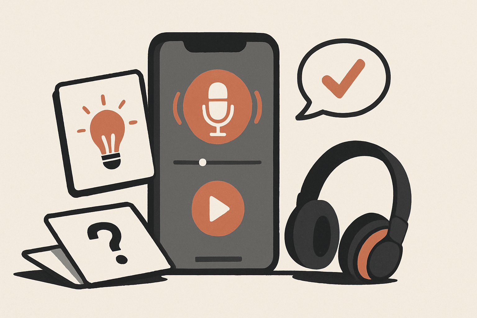 Illustrasjon for App som gjør podkaster om til læring: quiz, flashcards og aktiv lytting