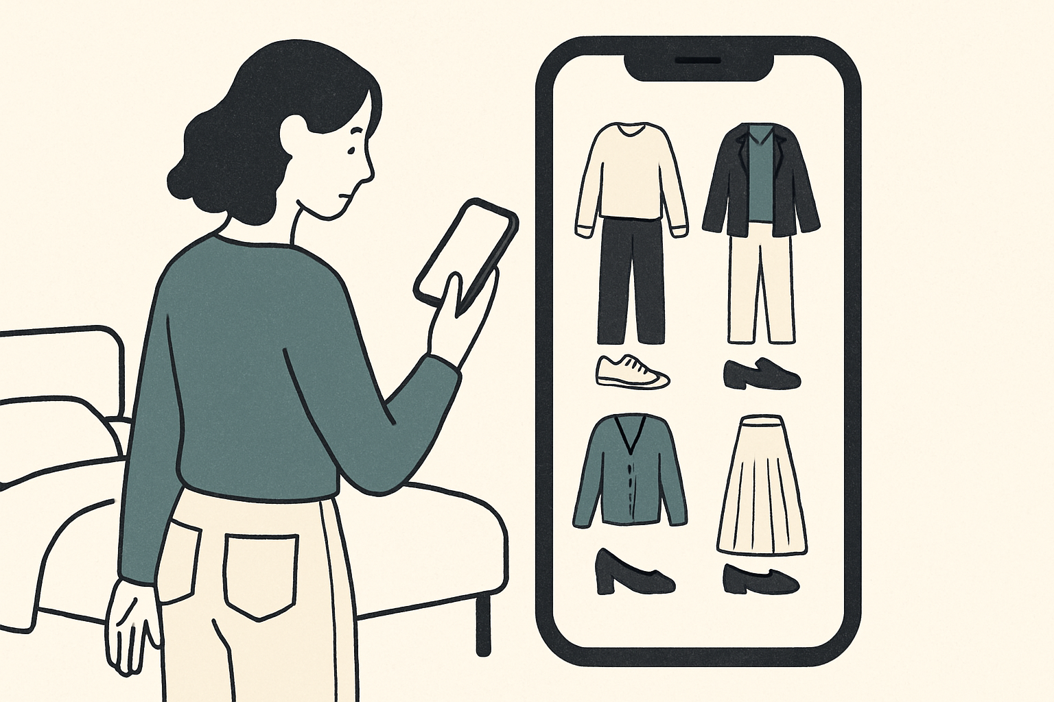 Illustrasjon for Outfit-first shopping: daglige helhetsantrekk fra flere merker
