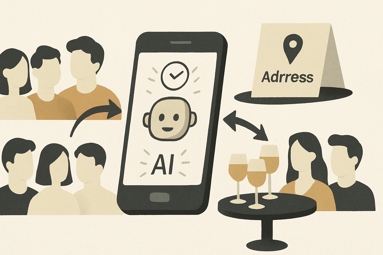 Illustrasjon for AI-gjenoppbygget Grouper: Gruppe Blind Date App